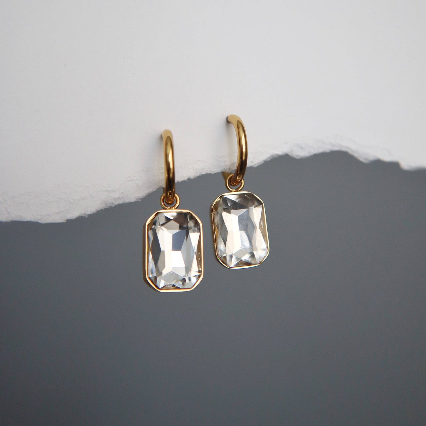 JESSA Jewelry Naomi Hoops with shiny white zircon stones casting soft shadows.