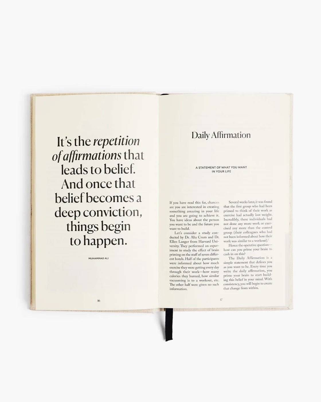 Inspirational affirmation quote page inside The Five Minute Journal encouraging belief and positivity.