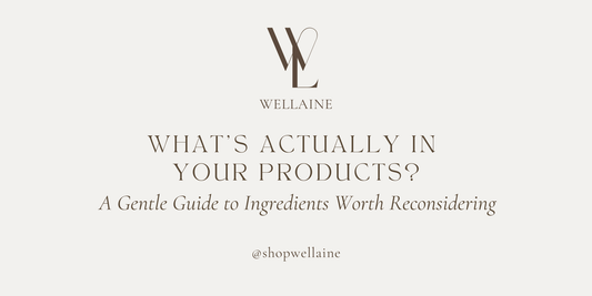 Wellaine logo and What’s Actually in Your Products title exploring clean ingredients and conscious product choices.