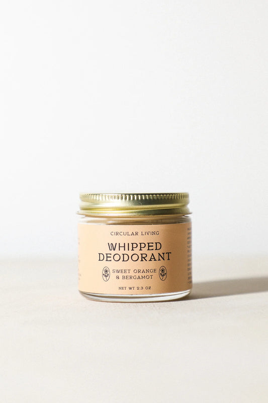Circular Living Whipped Deodorant Sweet Orange and Bergamot on minimal white background.