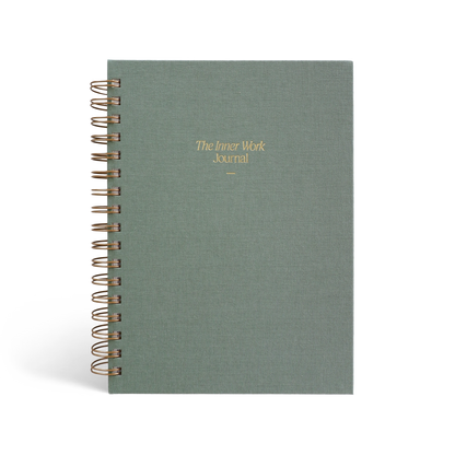 The Inner Work Journal in a sage green hardcover with gold foil lettering, shown against a white background.