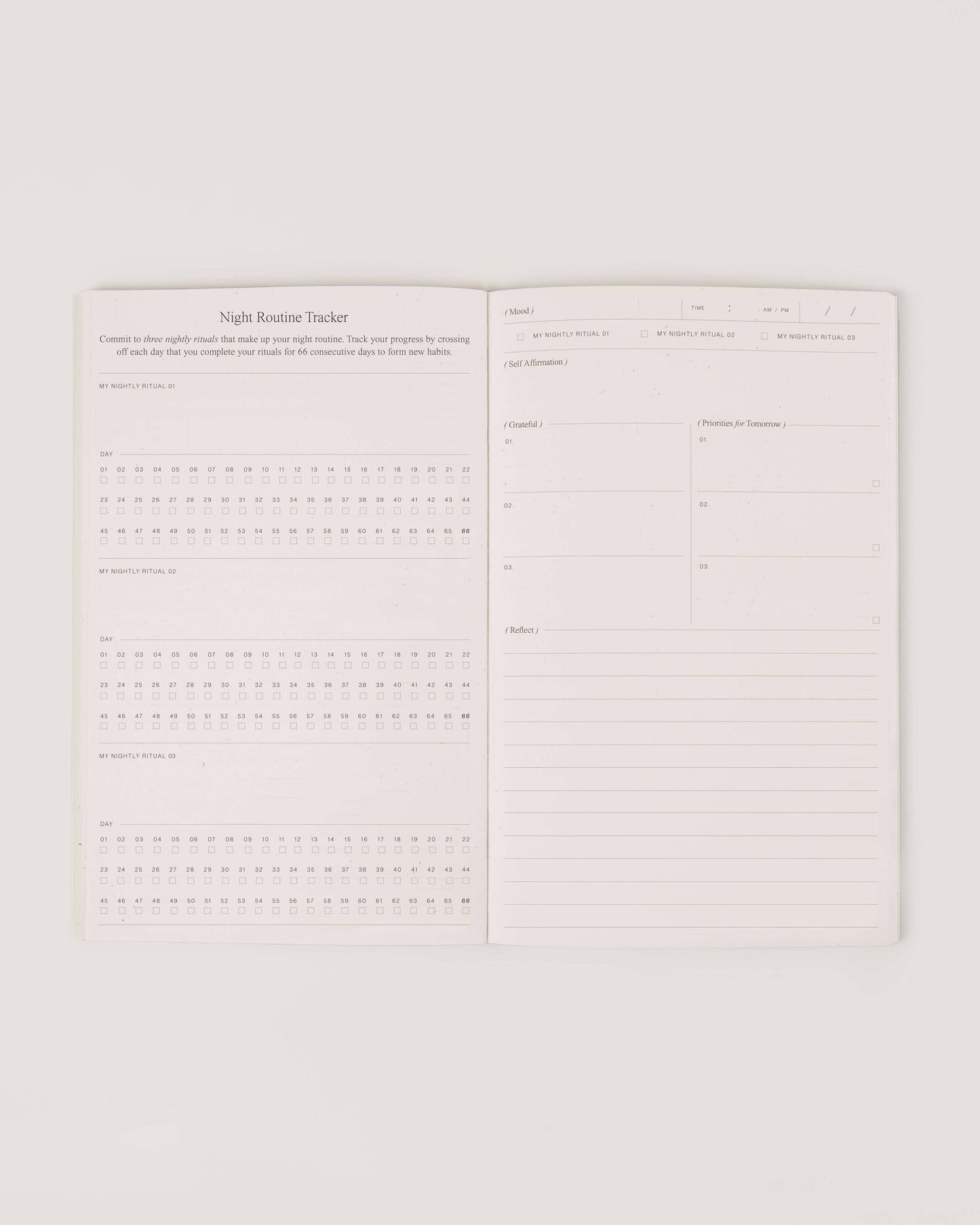 Night routine tracker pages inside Wilde House Paper Night Routine Journal.
