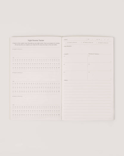 Night routine tracker pages inside Wilde House Paper Night Routine Journal.