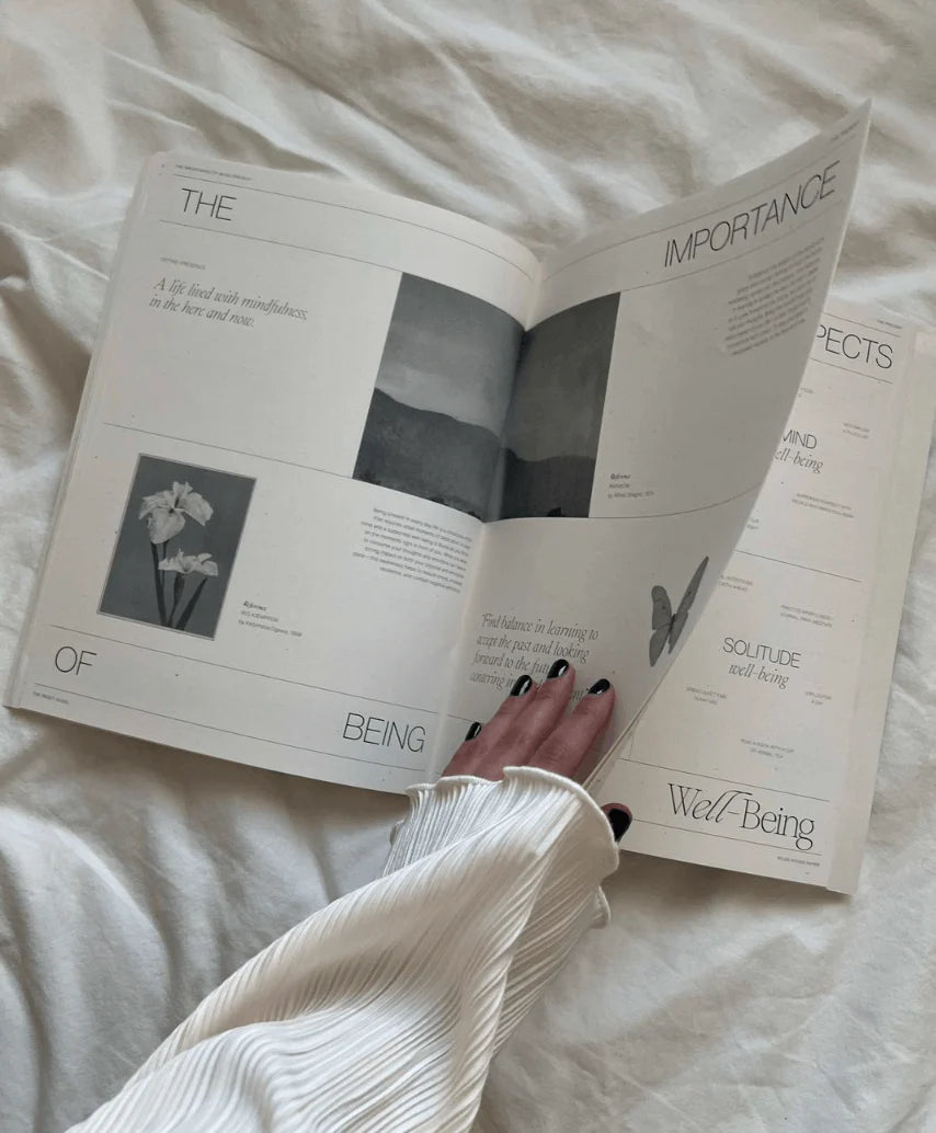 Open spread of The Reset Guide by Wilde House Paper showing a section on the importance of wellbeing and solitude.