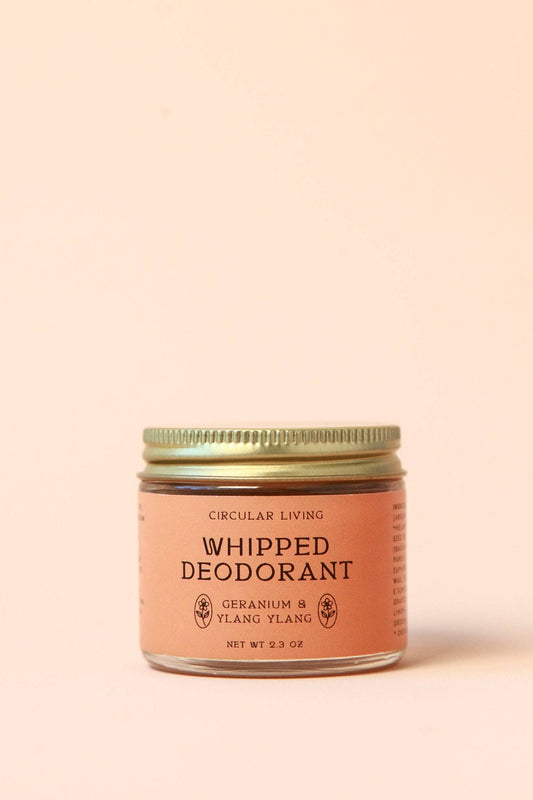 Circular Living Whipped Deodorant Geranium and Ylang Ylang displayed on a minimal beige background.