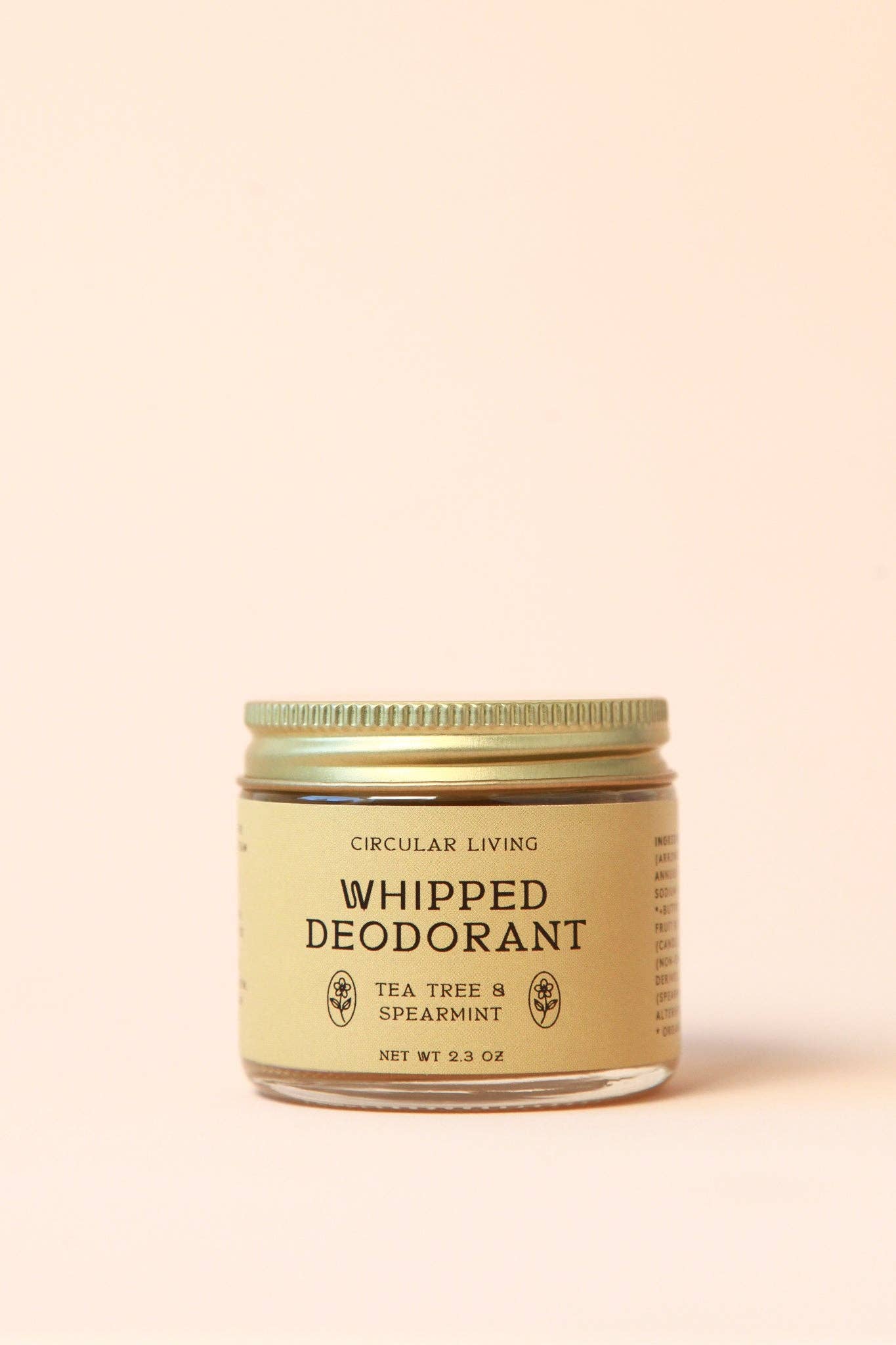 Circular Living Whipped Deodorant Tea Tree and Spearmint against warm beige background.
