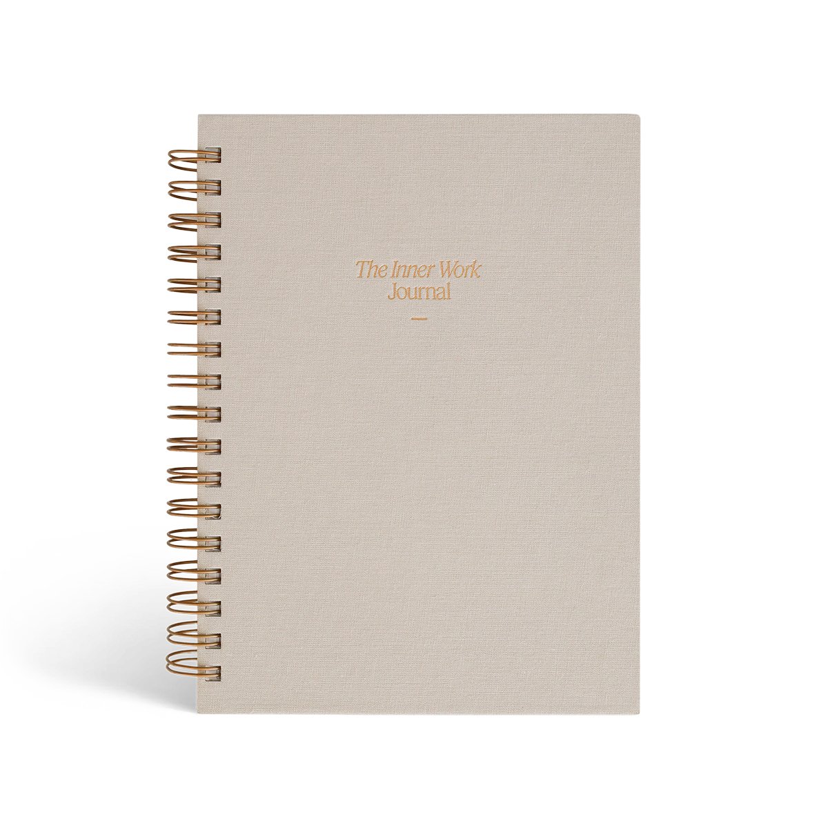 The Inner Work Journal in a beige sand hardcover with gold foil lettering, shown against a white background.